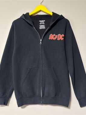 Y2K AC/DC black zip up hoodie size small faded